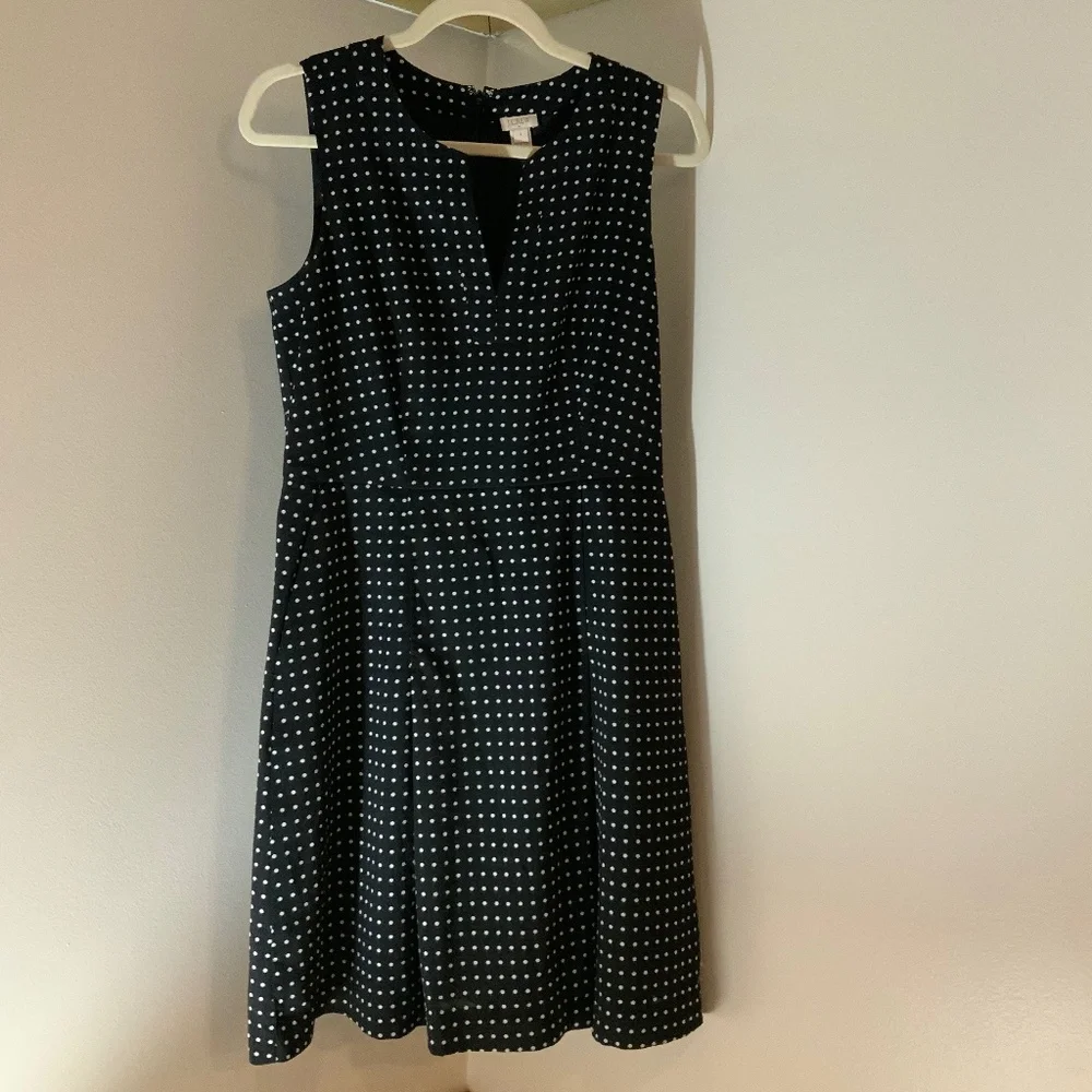 J Crew Black White 6 Sleeveless Polka Dot MIDI Dress Timeless Classic Wedding